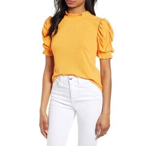 Moon River women's knit sweater Puff short Sleeve in Tangerine Size Small $90